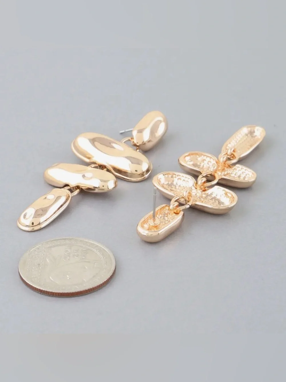 Gold Hammered Drop Earrings (5501)